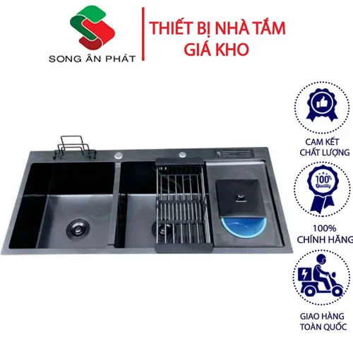 Bồn rửa chén 2 ngăn lớn Nano Royal Sanp kt 100x48