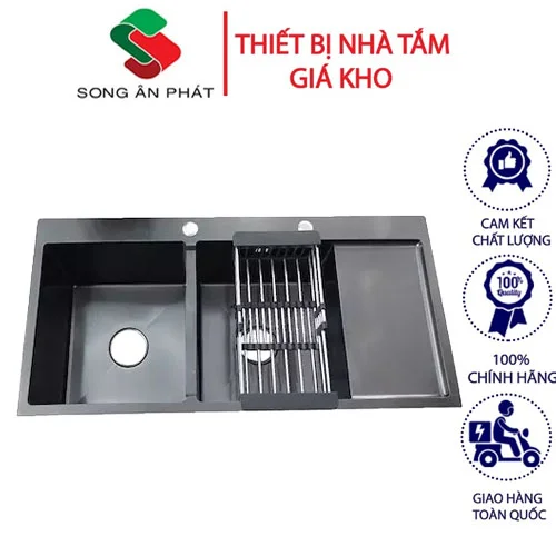 Bồn rửa chén 2 ngăn nano Royal Sanp kt100x48