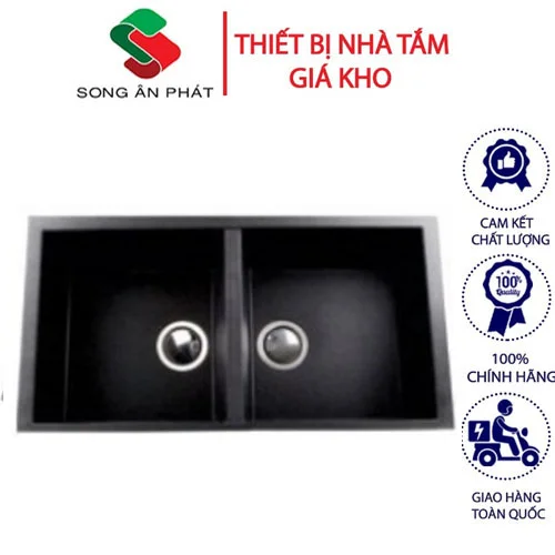 Bồn rửa chén inox âm mặt đá 2 hố lớn Royal Sanp kt93x49cm