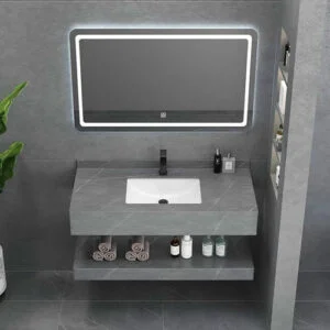 Combo bộ bàn đá lavabo 2 tầng màu xám BD8050