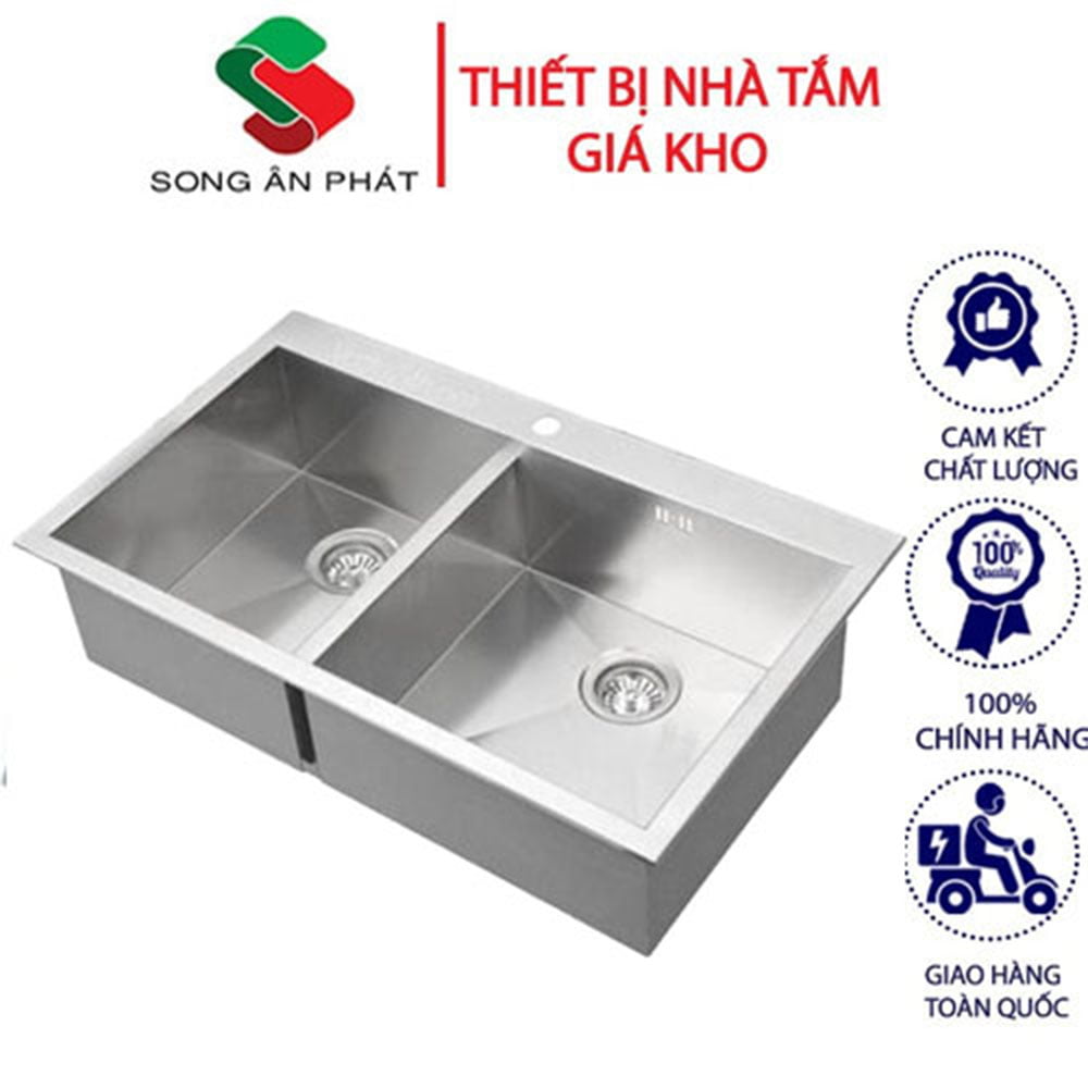 Bồn rửa chén inox 304 2 hố lớn Royal Sanp KT90x50cm - Song Ân Phát