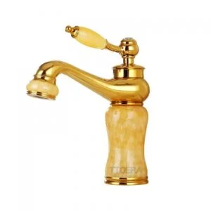 Vòi Lavabo Nóng Lạnh Mạ Vàng Cổ Ngọc Cao 20cm LB231