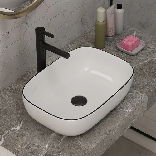 Chậu rửa lavabo đặt bàn oval chỉ đen h60